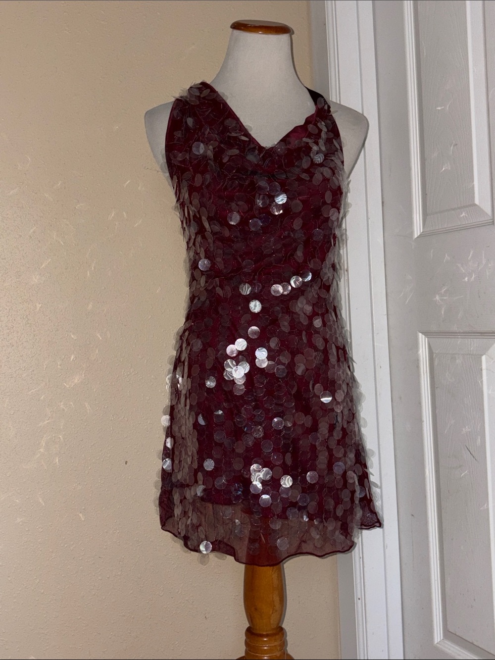 Cider Sparkle Sleeveless Burgundy Sequin Mini Dress